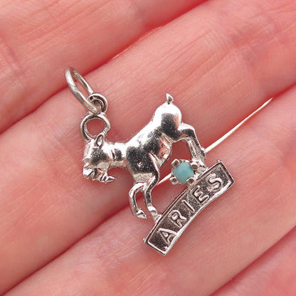 925 Sterling Silver Vintage Rhinestone Aries Zodiac Sign Mini Charm Pendant