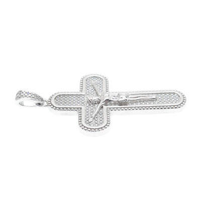925 Sterling Silver Round-Cut Shaped C Z Crucifix Cross Religious Pendant