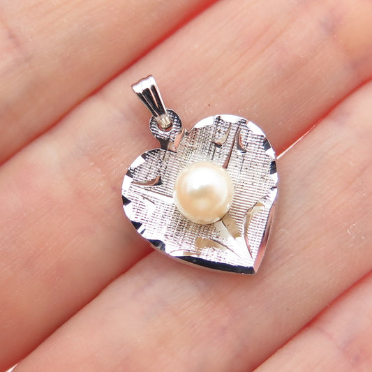 THEDA 925 Sterling Silver Vintage Real Pearl Heart Minimalist Charm Pendant