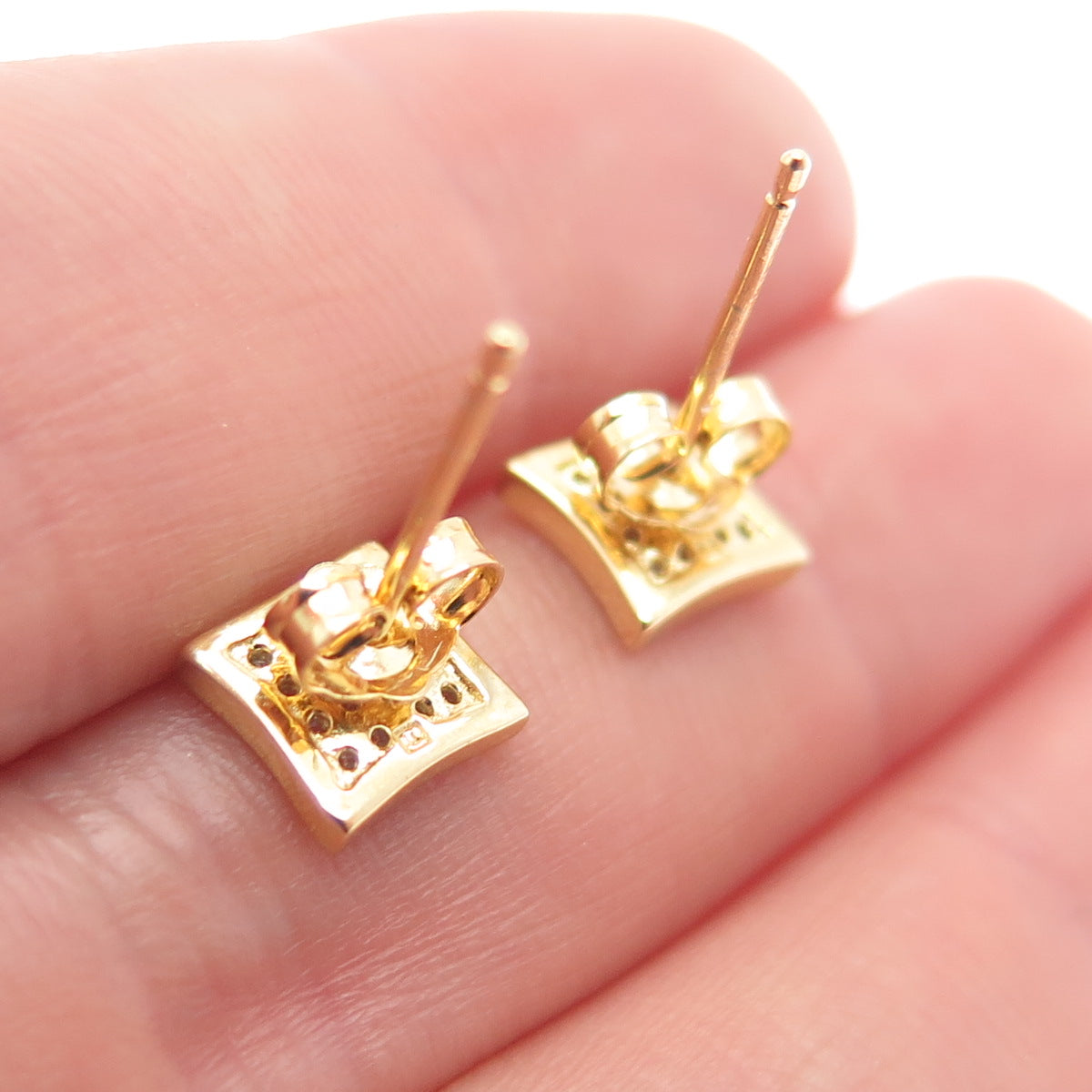 925 Sterling Silver Gold Plated Round-Cut C Z Square Stud Earrings