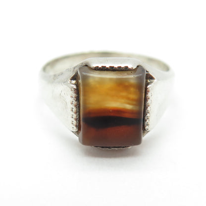 WHEELER MFG CO. 925 Sterling Silver Antique Art Deco Real Agate Ring Size 7.5