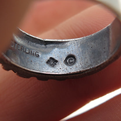 SUNWEST 925 Sterling Silver Vintage Modernist Maze Oxidized Band Ring Size 5