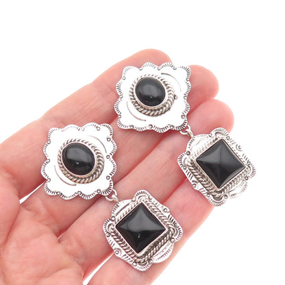 Old Pawn 925 Sterling Silver Vintage Southwestern Black Onyx Dangle Earrings