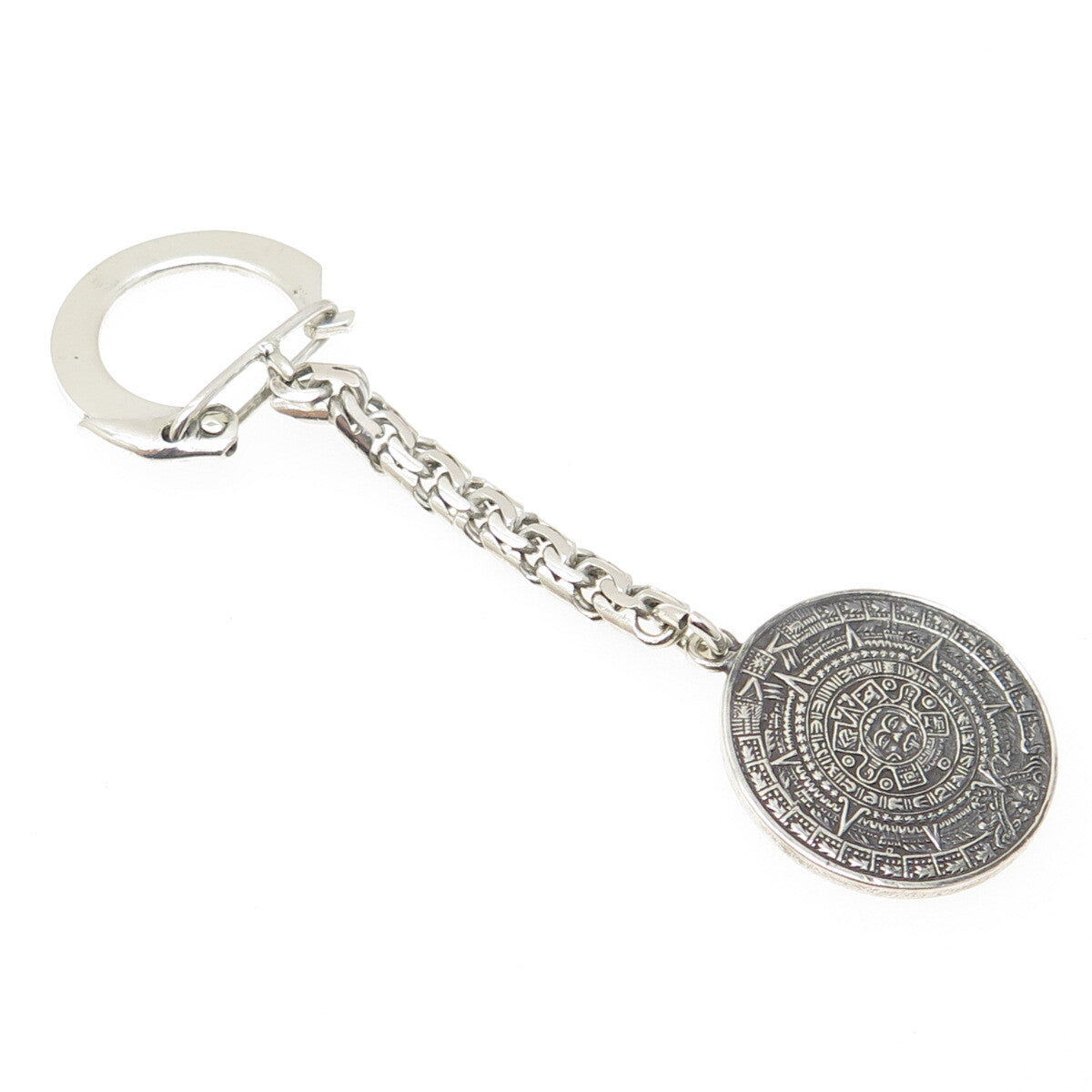 925 Sterling Silver Vintage Mexico Mayan Calendar Oxidized Key Chain