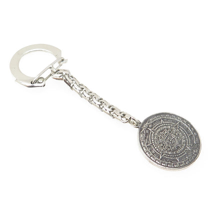 925 Sterling Silver Vintage Mexico Mayan Calendar Oxidized Key Chain