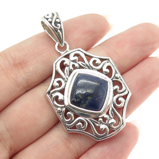 NK SILVER 925 Sterling Silver Vintage Real Sodalite Ornate Pendant