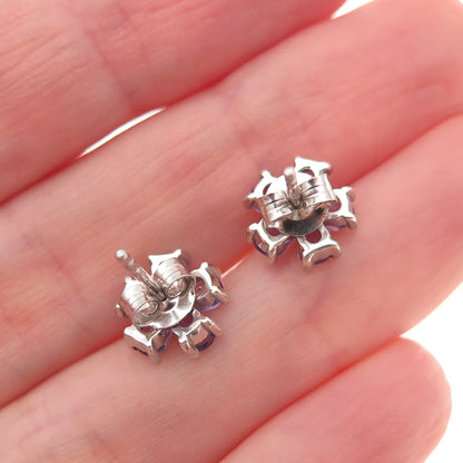 D'Joy 925 Sterling Silver Real Pear-Cut Tanzanite Floral Stud Earrings