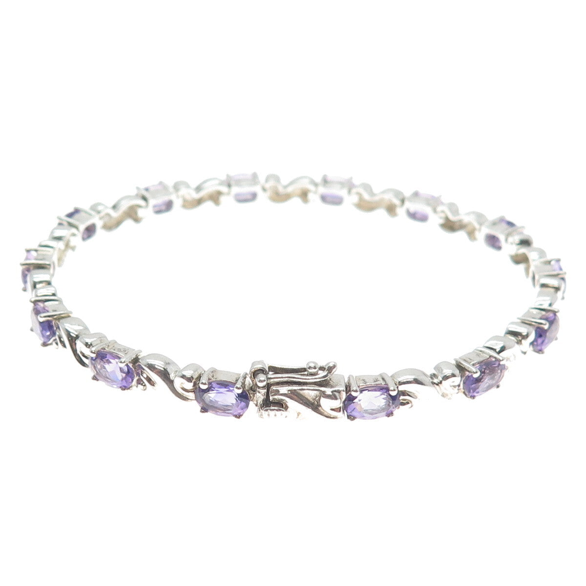 MICHELLE ALBALA 925 Sterling Silver Vintage Amethyst Swirl Link Bracelet 7.25"