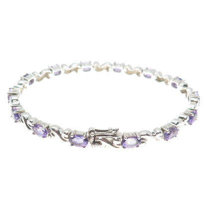 MICHELLE ALBALA 925 Sterling Silver Vintage Amethyst Swirl Link Bracelet 7.25"