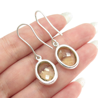 925 Sterling Silver Vintage Real Oval-Cut Citrine Dangling Earrings