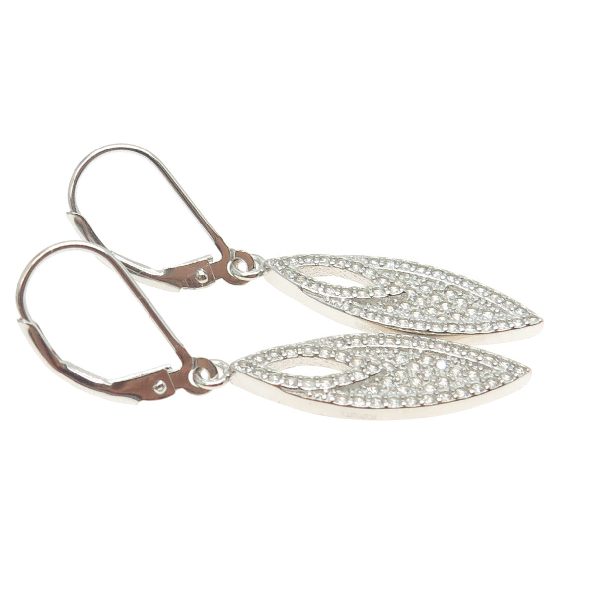 925 Sterling Silver Pave C Z Marquise Shape Dangling Earrings