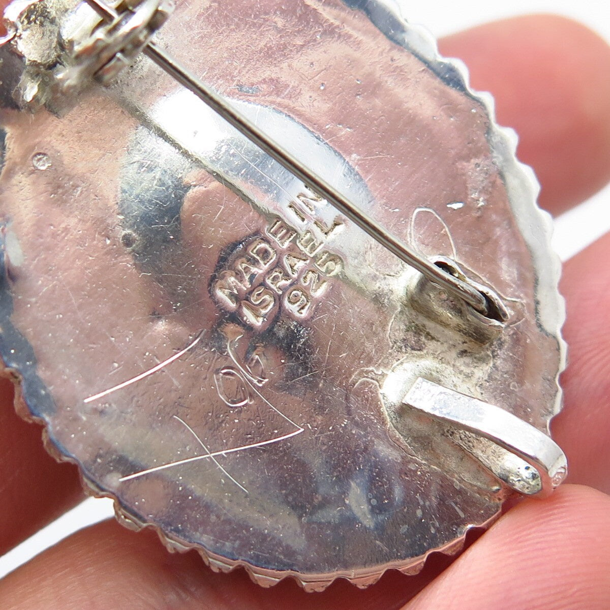925 Sterling Silver Vintage Israel Agate & Clear Quartz Beaded Brooch / Pendant