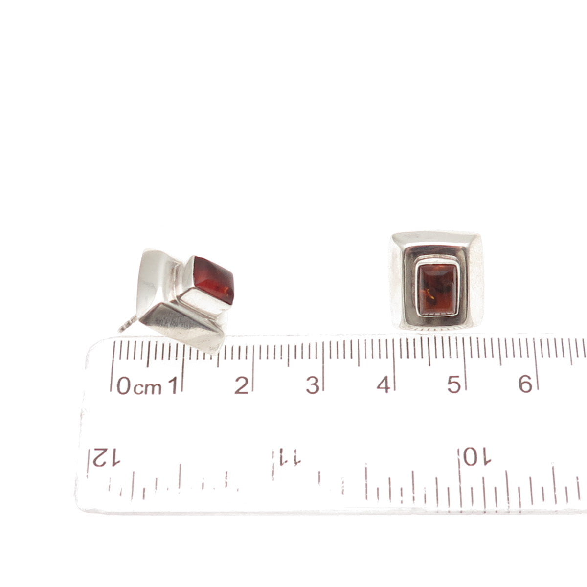 925 Sterling Silver Vintage Real Amber Modernist Earrings