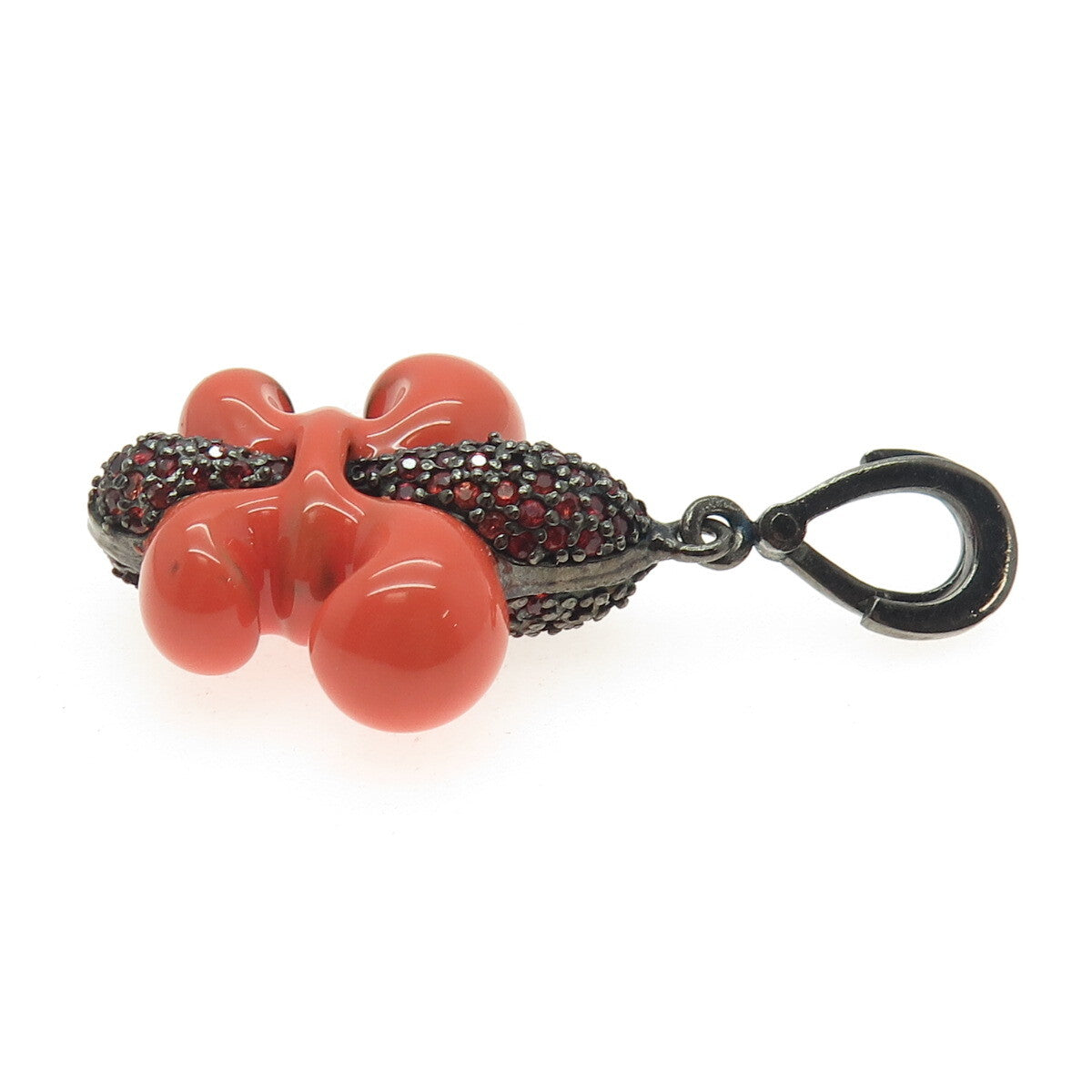 925 Sterling Silver Black Rhodium Enamel Real Red Sapphire Fleur de Lis Pendant