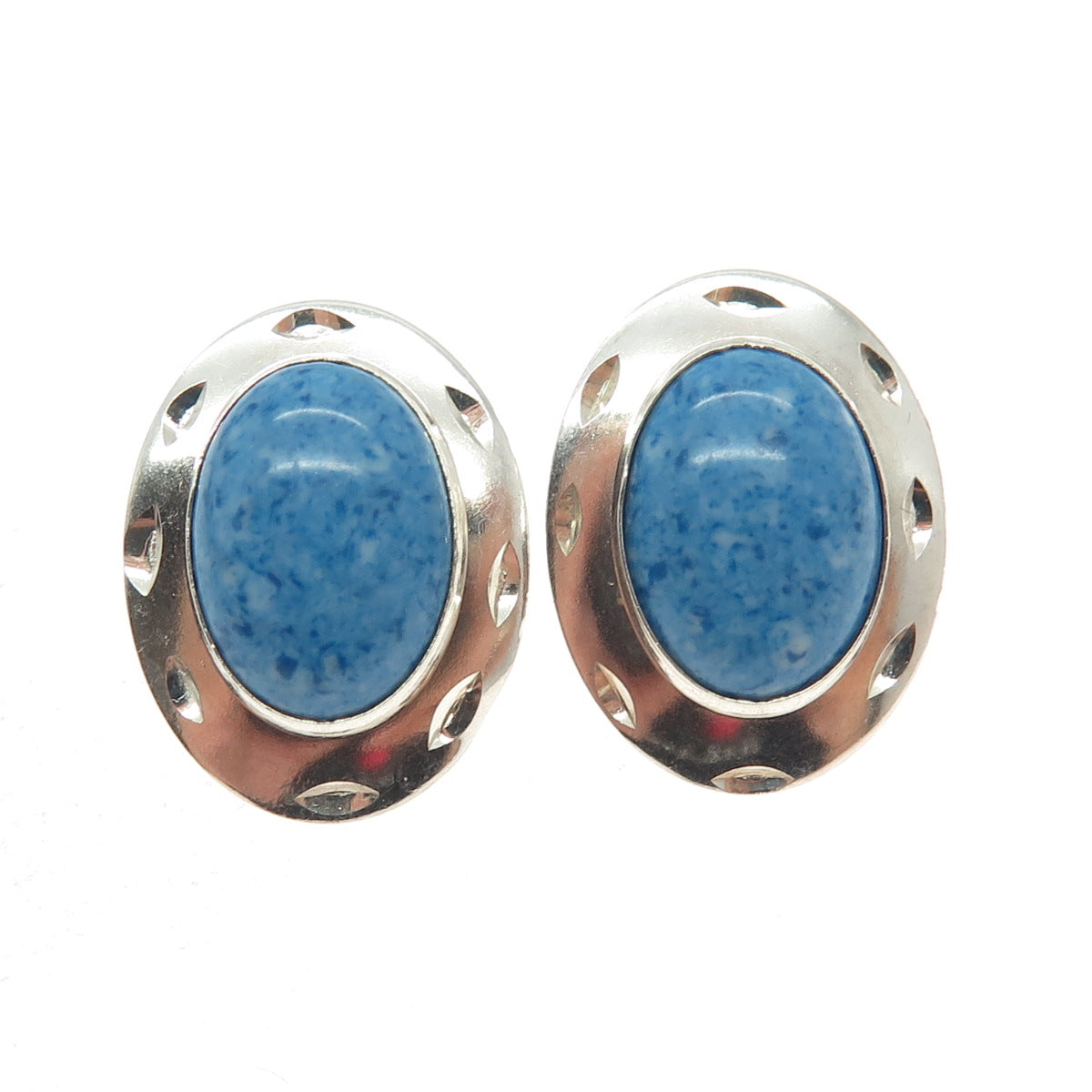 Old Pawn 925 Sterling Silver Vintage Southwestern Sodalite Gem Tribal Earrings