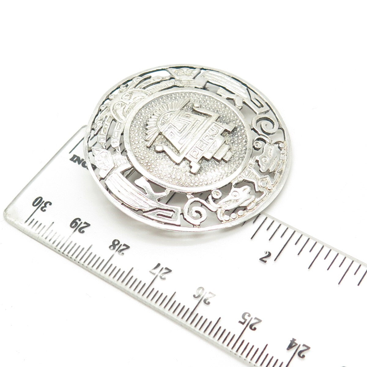 925 Sterling Silver Vintage PMD Peru Goddess Tribal Large Round Pin Brooch