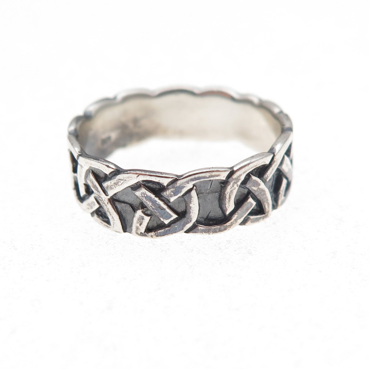 925 Sterling Silver Vintage Celtic Knot Oxidized Band Ring Size 6.25