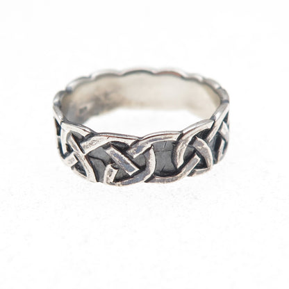 925 Sterling Silver Vintage Celtic Knot Oxidized Band Ring Size 6.25