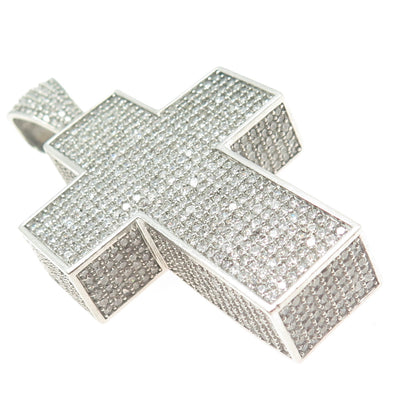 925 Sterling Silver Round-Cut C Z Sparkling Cross Pendant