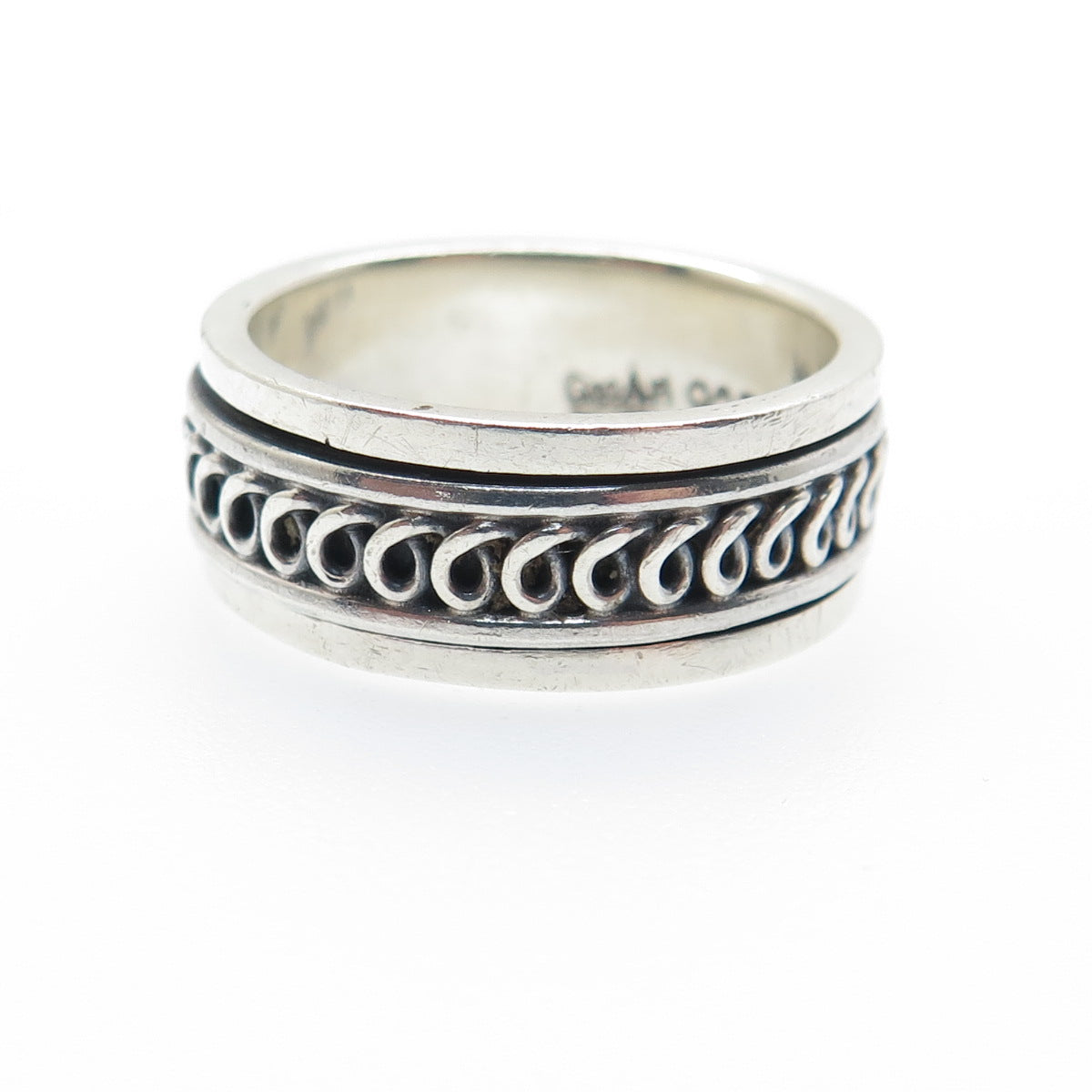 GEOART 925 Sterling Silver Vintage Spiral Oxidized Rotating Band Ring Size 8