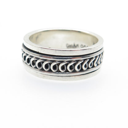 GEOART 925 Sterling Silver Vintage Spiral Oxidized Rotating Band Ring Size 8