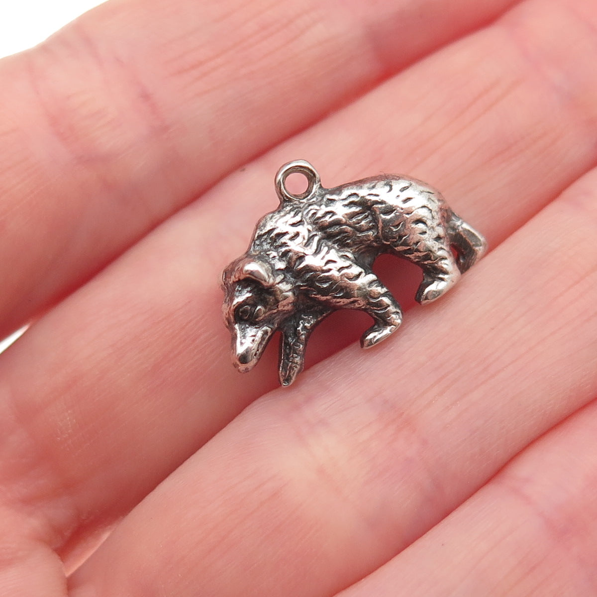925 Sterling Silver Vintage Bear Oxidized 3D Mini Charm Pendant