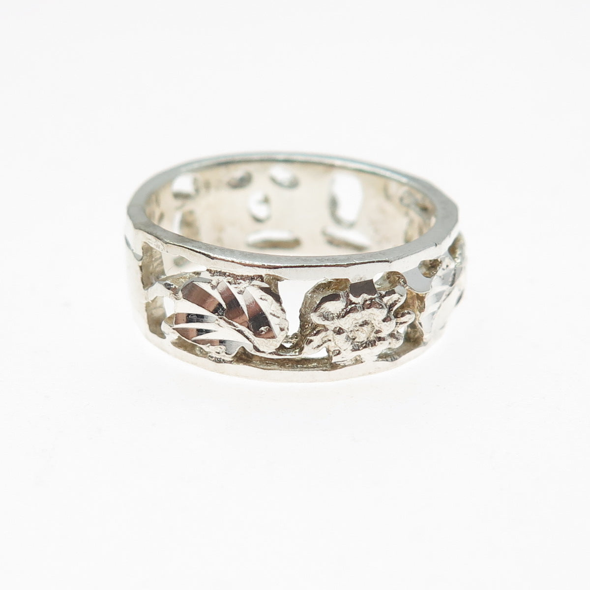 CHAPAL ZENRAY 925 Sterling Silver Vintage Flower Band Ring Size 8.25