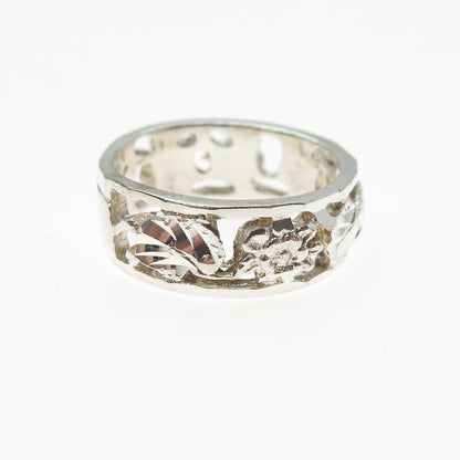 CHAPAL ZENRAY 925 Sterling Silver Vintage Flower Band Ring Size 8.25