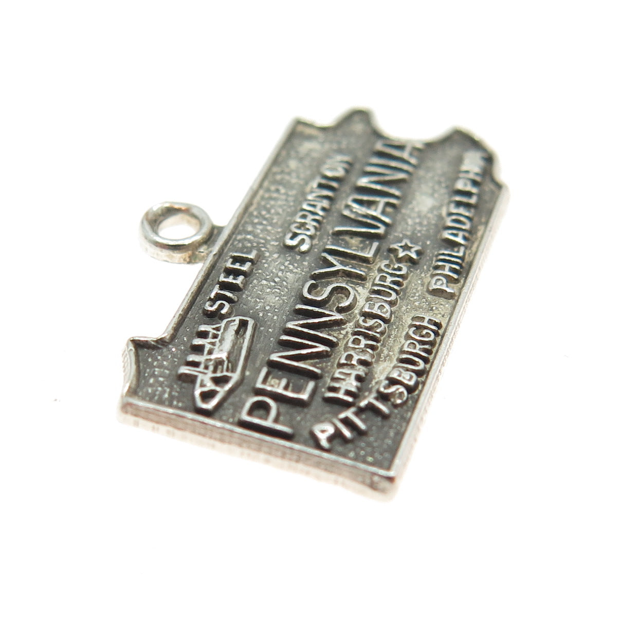 925 Sterling Silver Vintage Pennsylvania State Map Charm Pendant