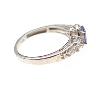 Chuck Clemency 925 Sterling Silver Real Tanzanite & White Topaz Ring Size 8.25
