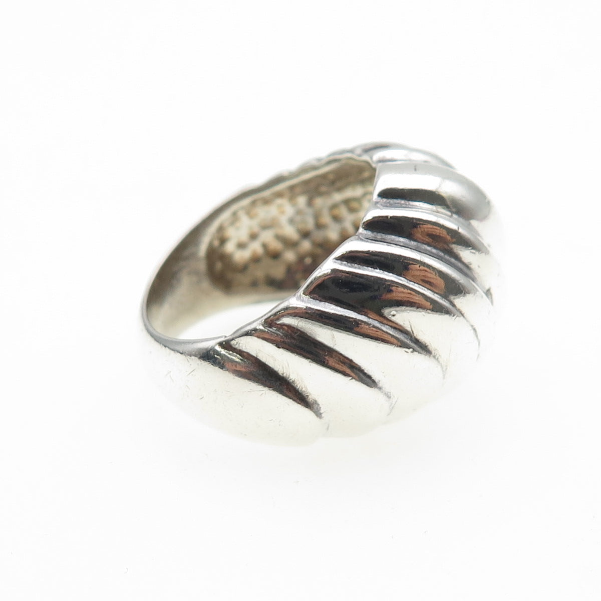 925 Sterling Silver Vintage Modernist Ribbed Dome Ring Size 7