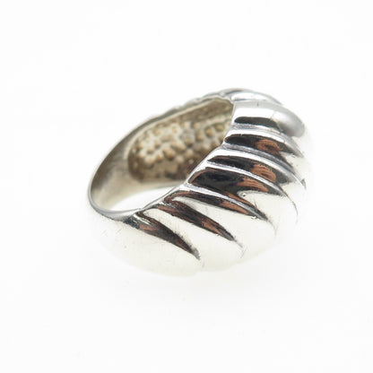 925 Sterling Silver Vintage Modernist Ribbed Dome Ring Size 7