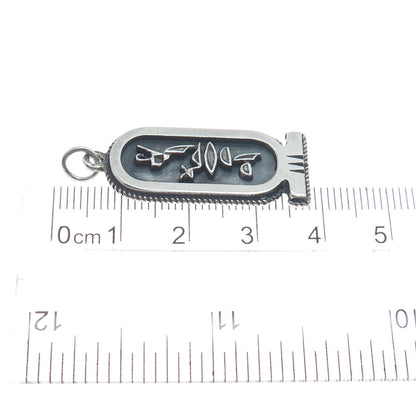 800 Silver Vintage Egypt Cartouche Double Sided Oxidized Pendant