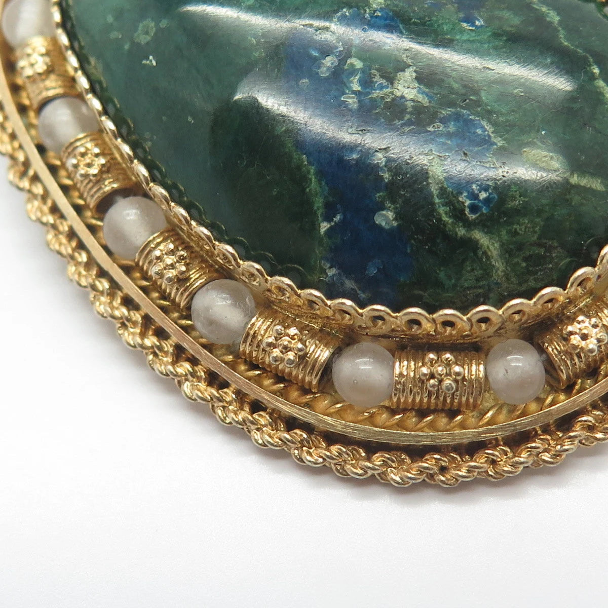 925 Sterling Silver Gold Plated Vintage Israel Eilat & Quartz Pin Brooch/Pendant
