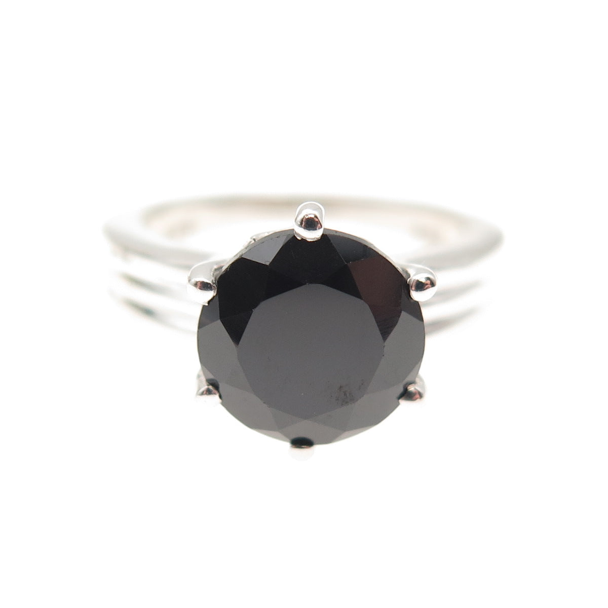 925 Sterling Silver GIE Real Round-Cut Black Spinel Ring Size 4.75