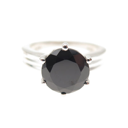 925 Sterling Silver GIE Real Round-Cut Black Spinel Ring Size 4.75