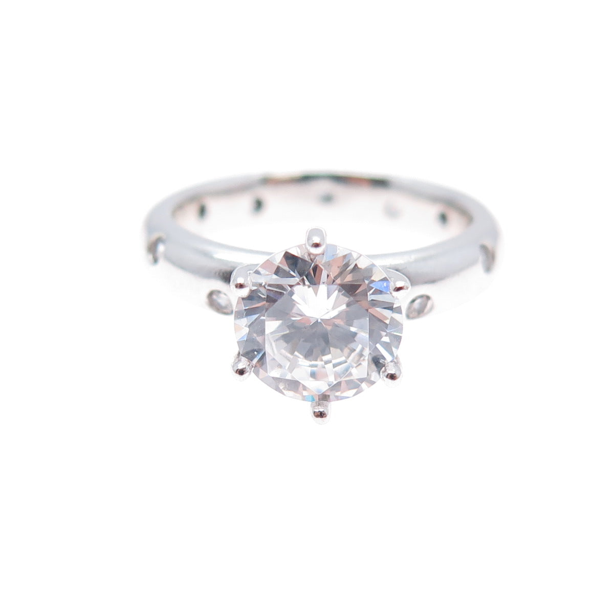 925 Sterling Silver Round-Cut C Z Engagement Ring Size 6