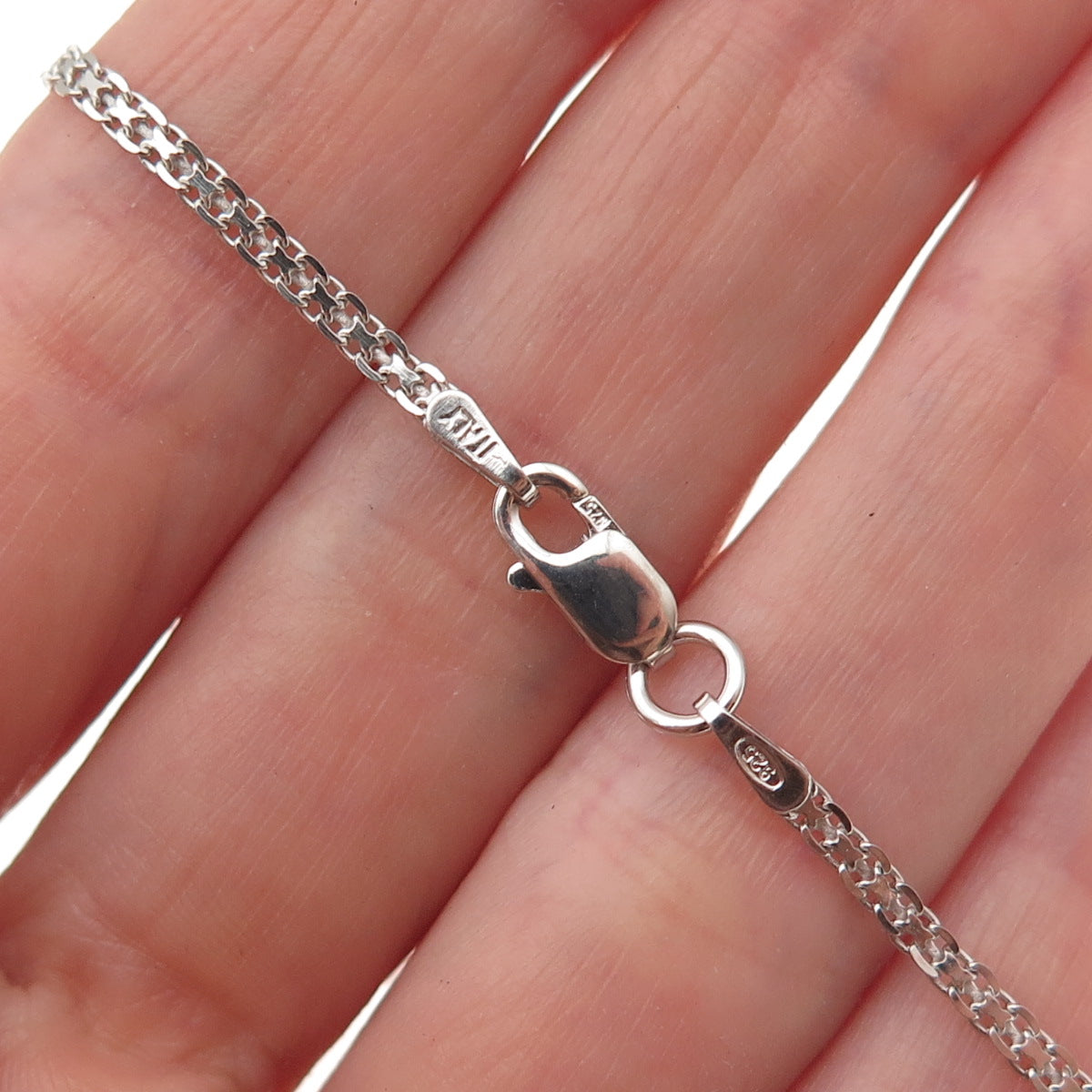 Sun 925 Sterling Silver Real Diamond V-Shape Bismark Chain Necklace 18"