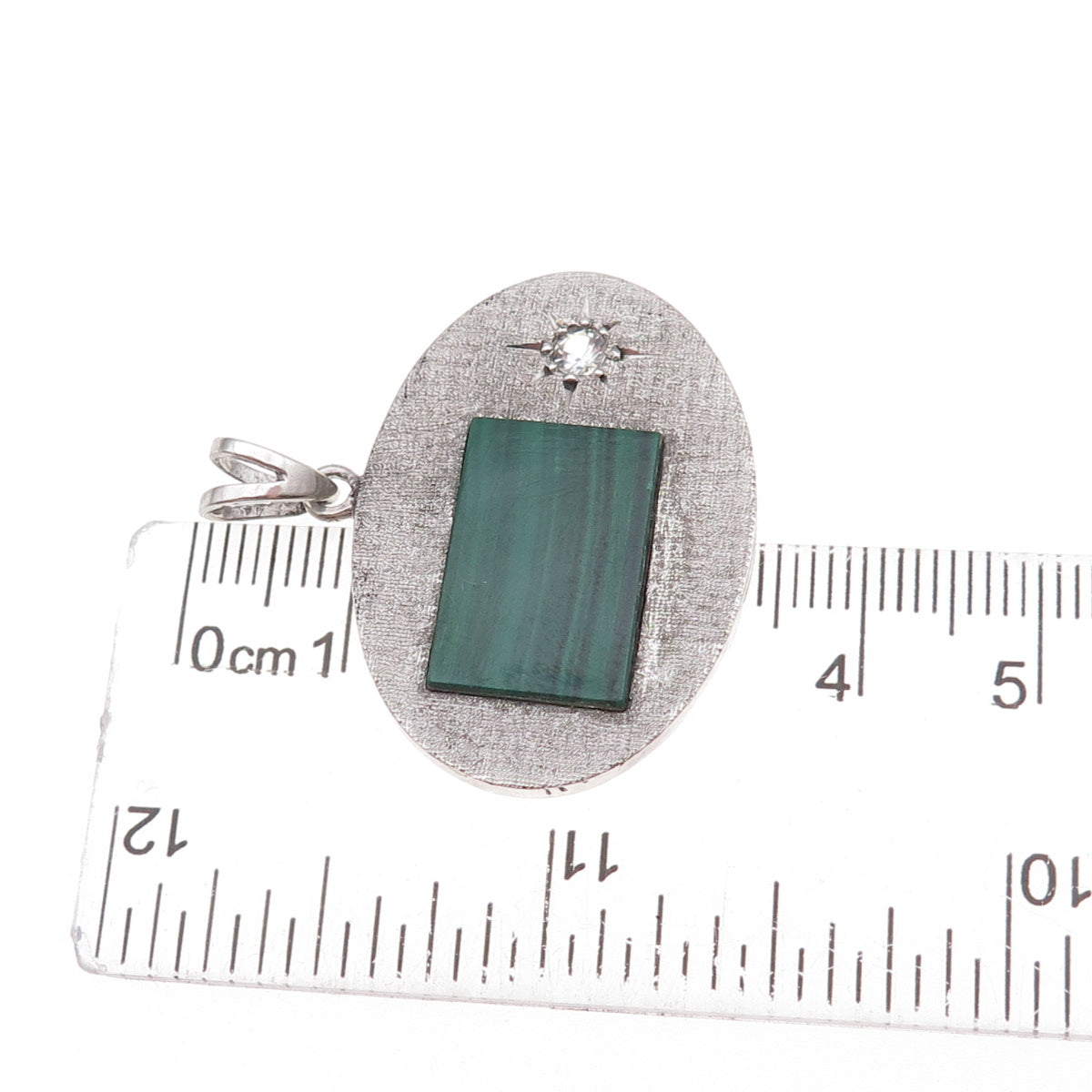 Daito S.A. Sterling Silver Vintage Mexico Real Malachite & C Z Modernist Pendant
