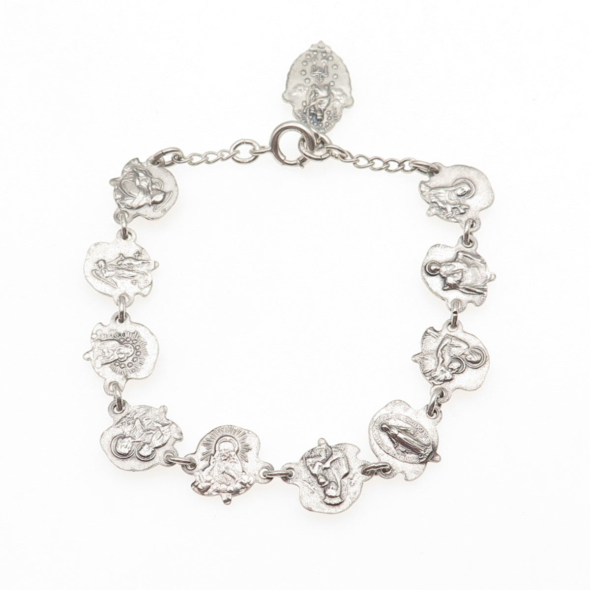 HMH Religious 925 Sterling Silver Antique Art Deco Saint Rosary Bracelet 7.5"