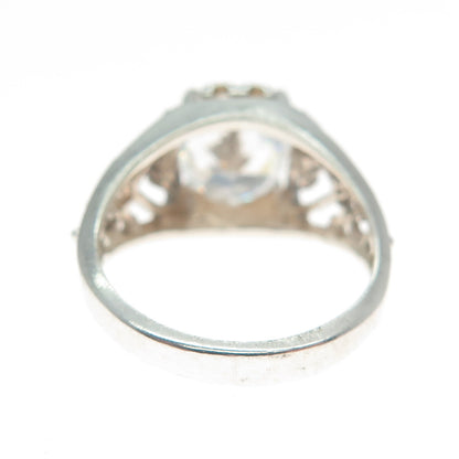 925 Sterling Silver Oval-Cut Shaped C Z Ornate Heart Ring Size 6.5