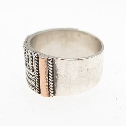 925 Sterling Silver 2-Tone Vintage Modernist Oxidized Ring Size 6.5