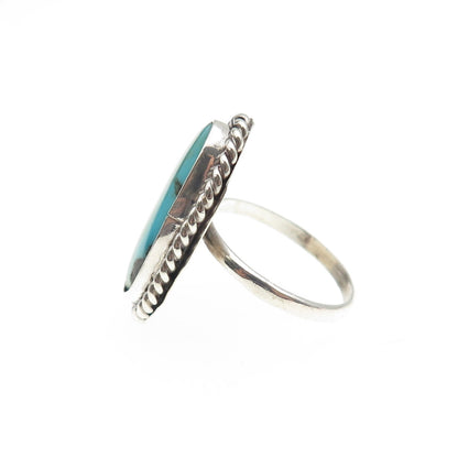 Old Pawn Sterling Silver Vintage Lone Mountain Turquoise Tribal Ring Size 5.25