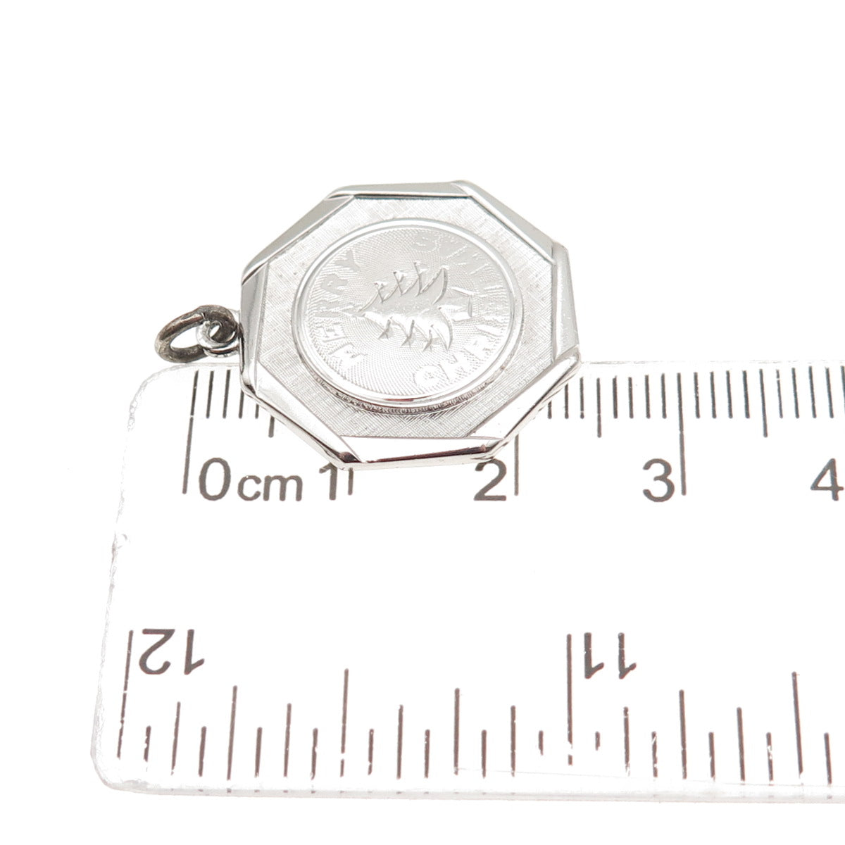 925 Sterling Silver Vintage Engraved Merry Christmas Charm Pendant