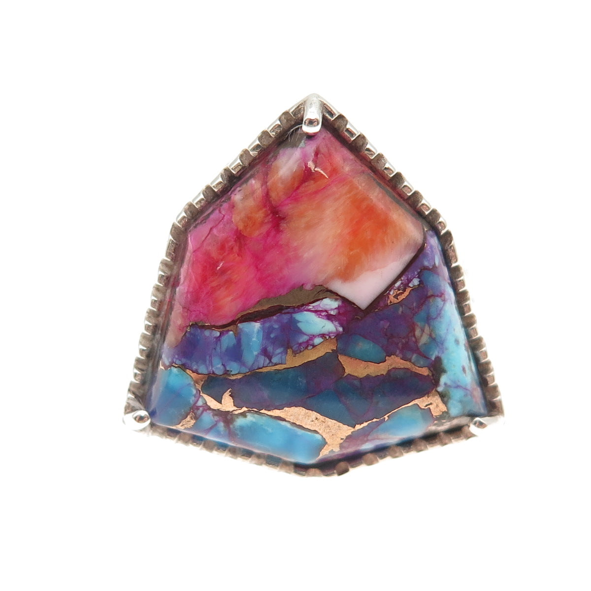925 Sterling Silver Vintage Real Pink Spiny Oyster Turquoise Ring Size 7.25