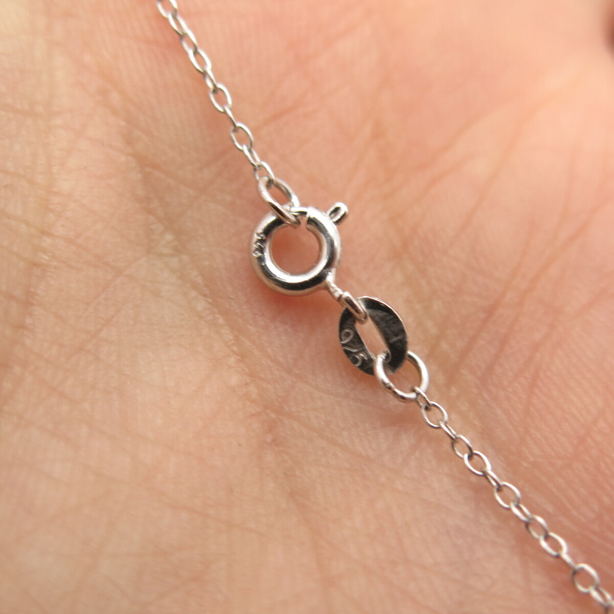 925 Sterling Silver Real White Diamond Open Heart Rolo Chain Necklace 16"