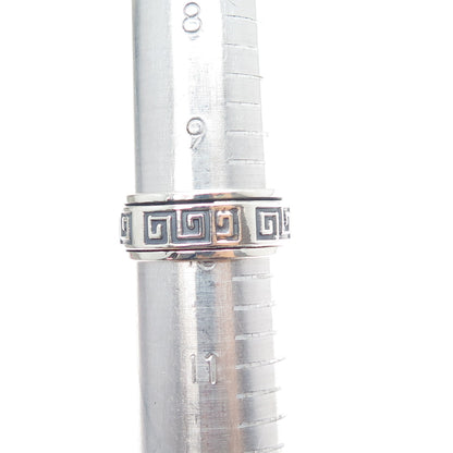 950 Silver Vintage Greek Maze Oxidized Rotating Band Ring Size 10