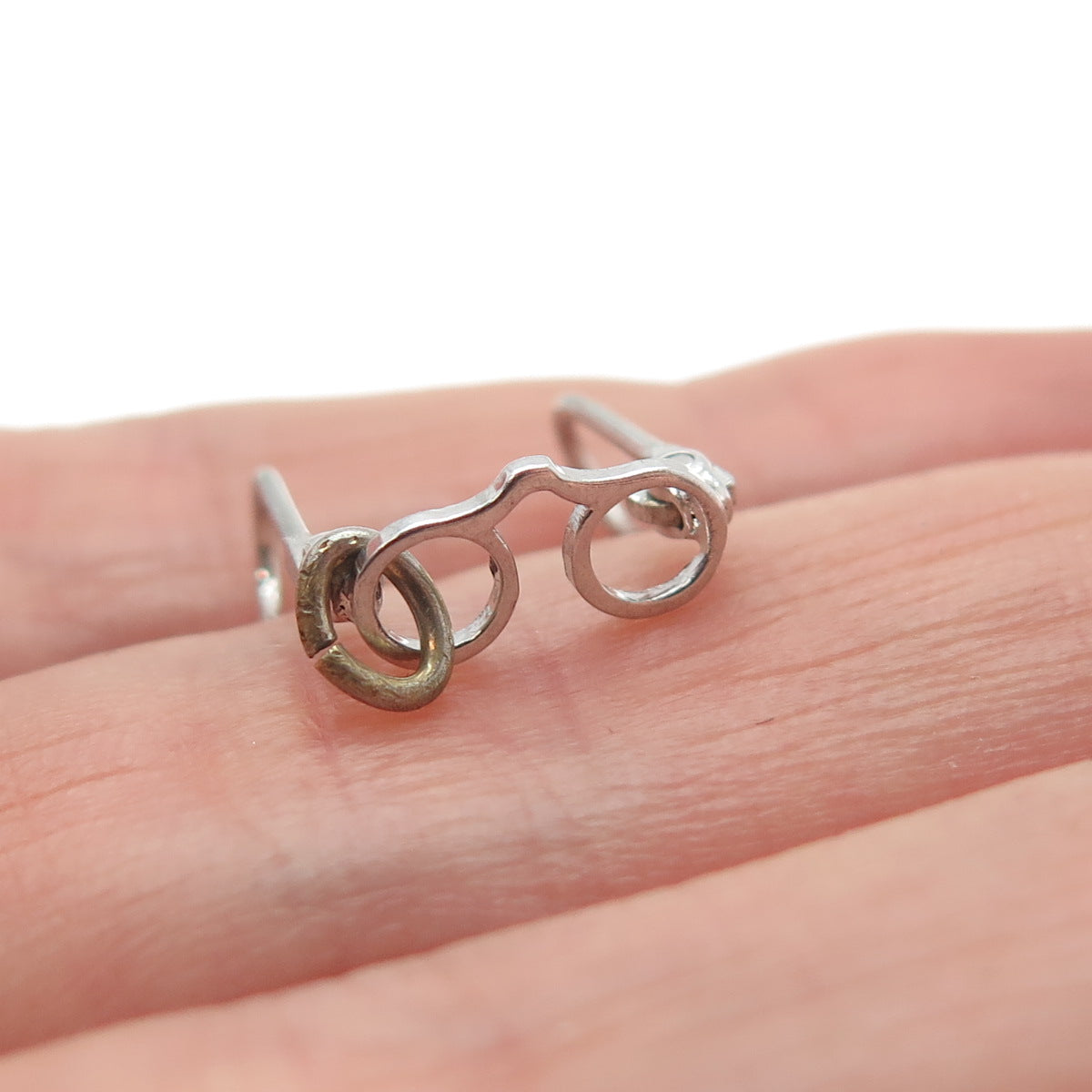 925 Sterling Silver Antique Art Deco Folding Glasses Minimalist 3D Charm Pendant