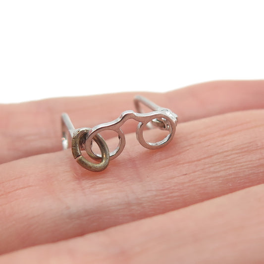 925 Sterling Silver Antique Art Deco Folding Glasses Minimalist 3D Charm Pendant