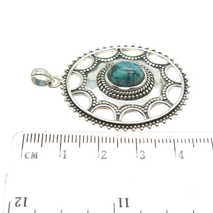 925 Sterling Silver Vintage Real Dragon Skin Turquoise Granulated Pendant